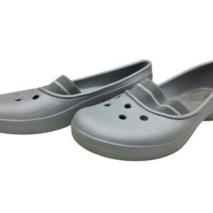 Womens Crocs On A Clock Silver Elastic Banded Classics Shoes